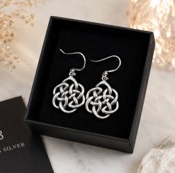 925 Sterling Silver Spiritual Endless Knot Earrings | Celtic Knot Dangle Earrings
