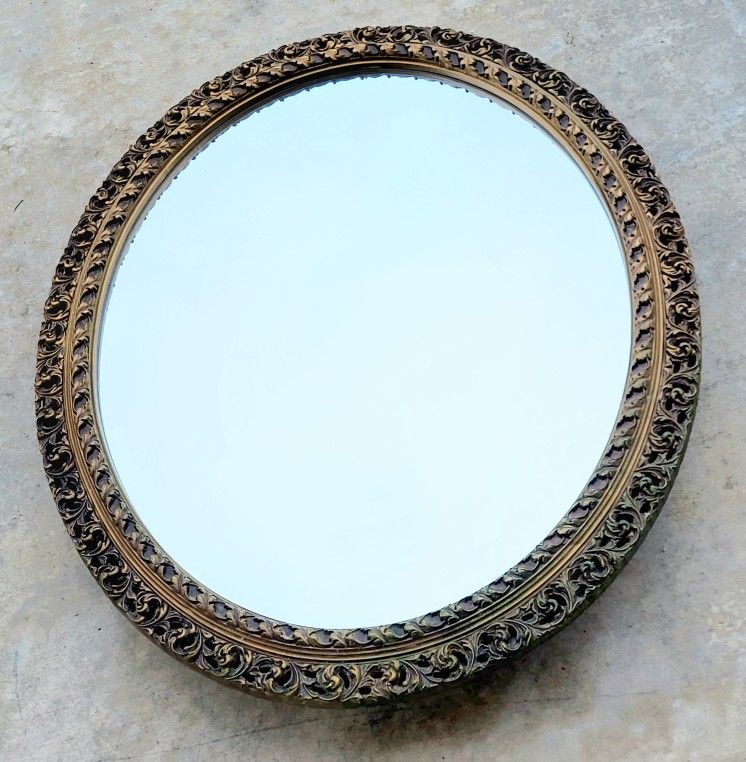 Vintage Oval Gold Mirror Medicine Cabinet