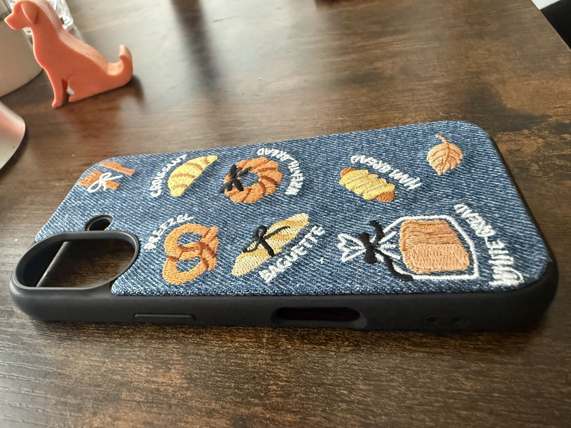 π Retro Denim Embroidered iPhone 16 β Bread & Pastry Design π