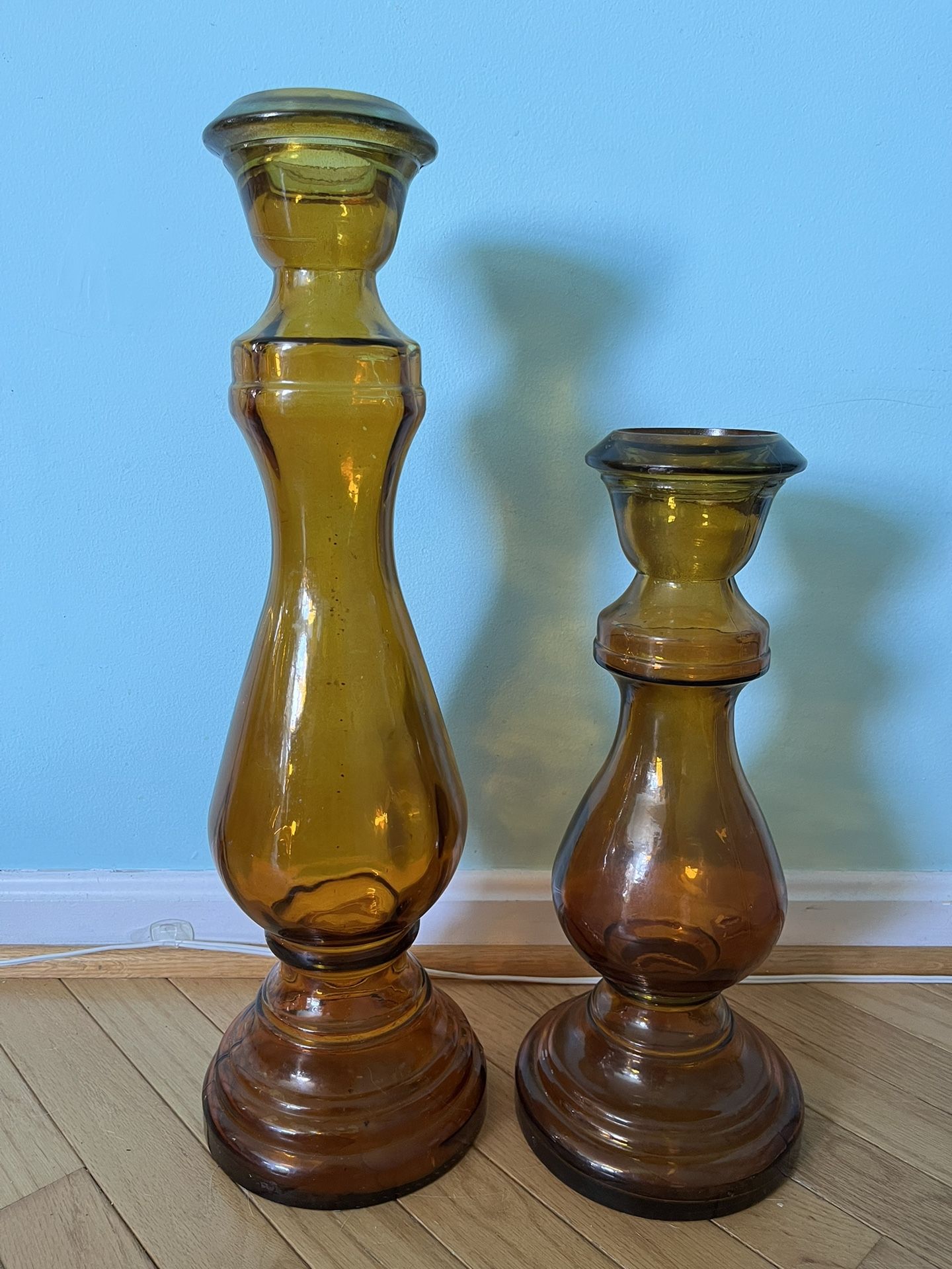VIDRIOS SAN MIGUEL Made in Spain Tall Recycled Glass Candle Holder 21” & 16” Tall VTG
