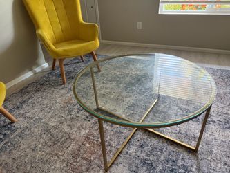 Stunning Round Glass & Gold Geometric Coffee Table
