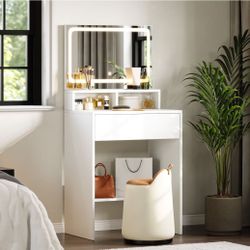 Small Makeup Vanity Desk with LED Mirror, 3 Lighting Modes & Adjustable Brightness