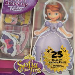 Disney Sofia The First Dress Up Magnetic Wooden Doll And Playhouse 25 Pics New (Still Available)