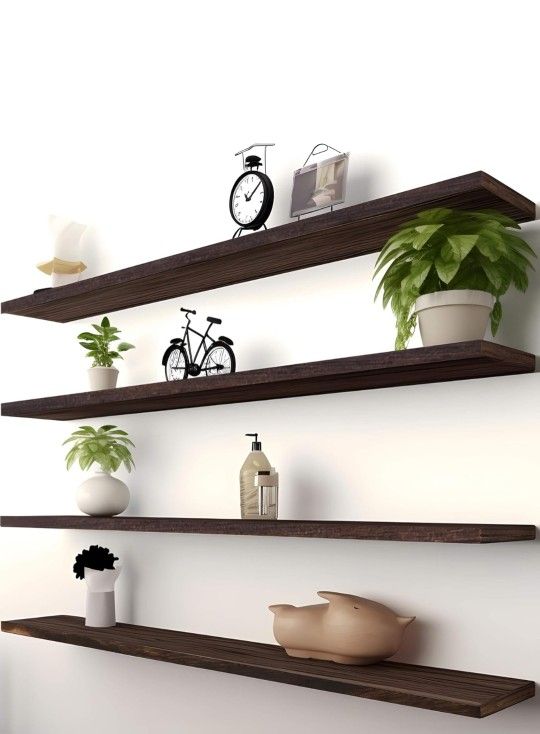 PHPH 48" x 5" x 1" Inch Wood Floating Shelves for Wall, Wooden Wall Shelves for Bedroom, Set of 4 Brown.
4 total Shelves new in box