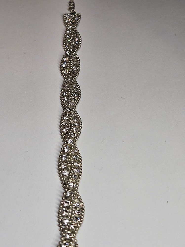 Silver Woven Rhinestone Bracelet 