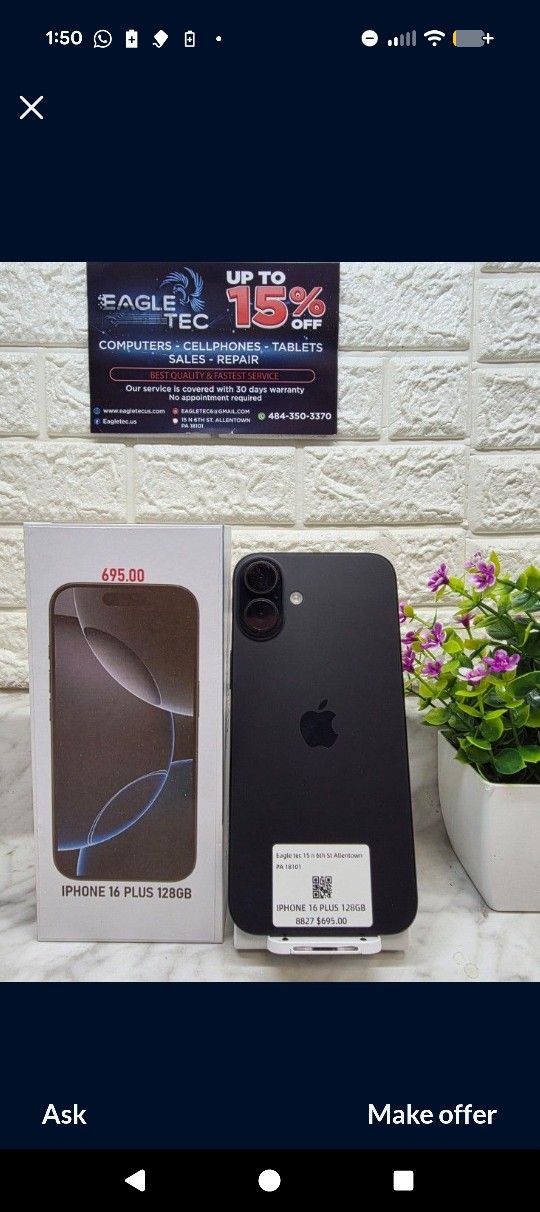 APPLE IPHONE 16 PLUS 128GB FACTORY
UNLOCKED