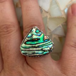 925 Sterling Silver Abalone Shell Ring 6.5