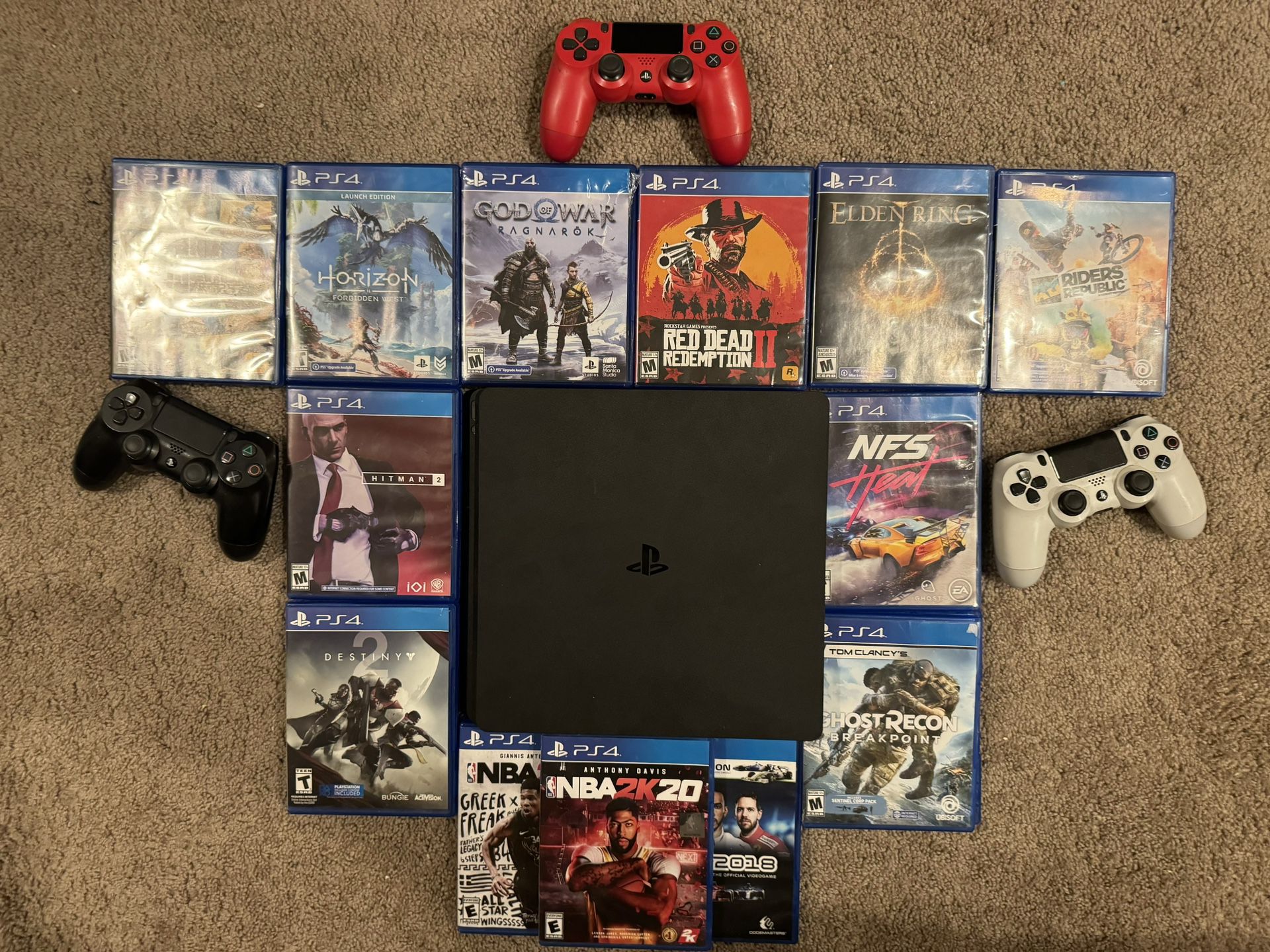 PS4 Slim With 13 titles, 3 Controllers, 1 In Great Working Order 