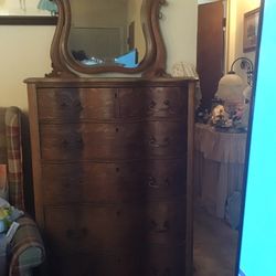 Antique Highboy Chest w/ Mirror Oak