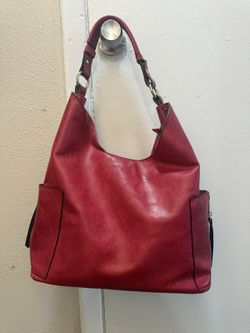 red leather bag
