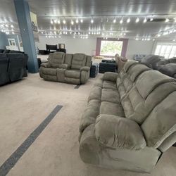 McCade Cobblestone Reclining Living Room Set & Sofa And Loveseat 