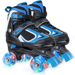 Kids Roller Skates for Boys - Blue for Teenagers Youth Age 10 11 12 - Adjustable All Light up Wheels Indoor Outdoor Sports Birthday Gift for Son and G