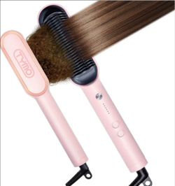 TYMO Ring Hair Straightener Brush, 2-in-1 Straightening Brush & Hot Comb Pink