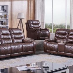 Premium Leather 2pc Power Reclining Sofa & Loveseat