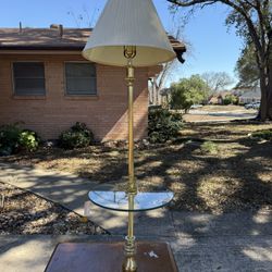 Vintage Mid Century Brass and Glass Lamp Table
