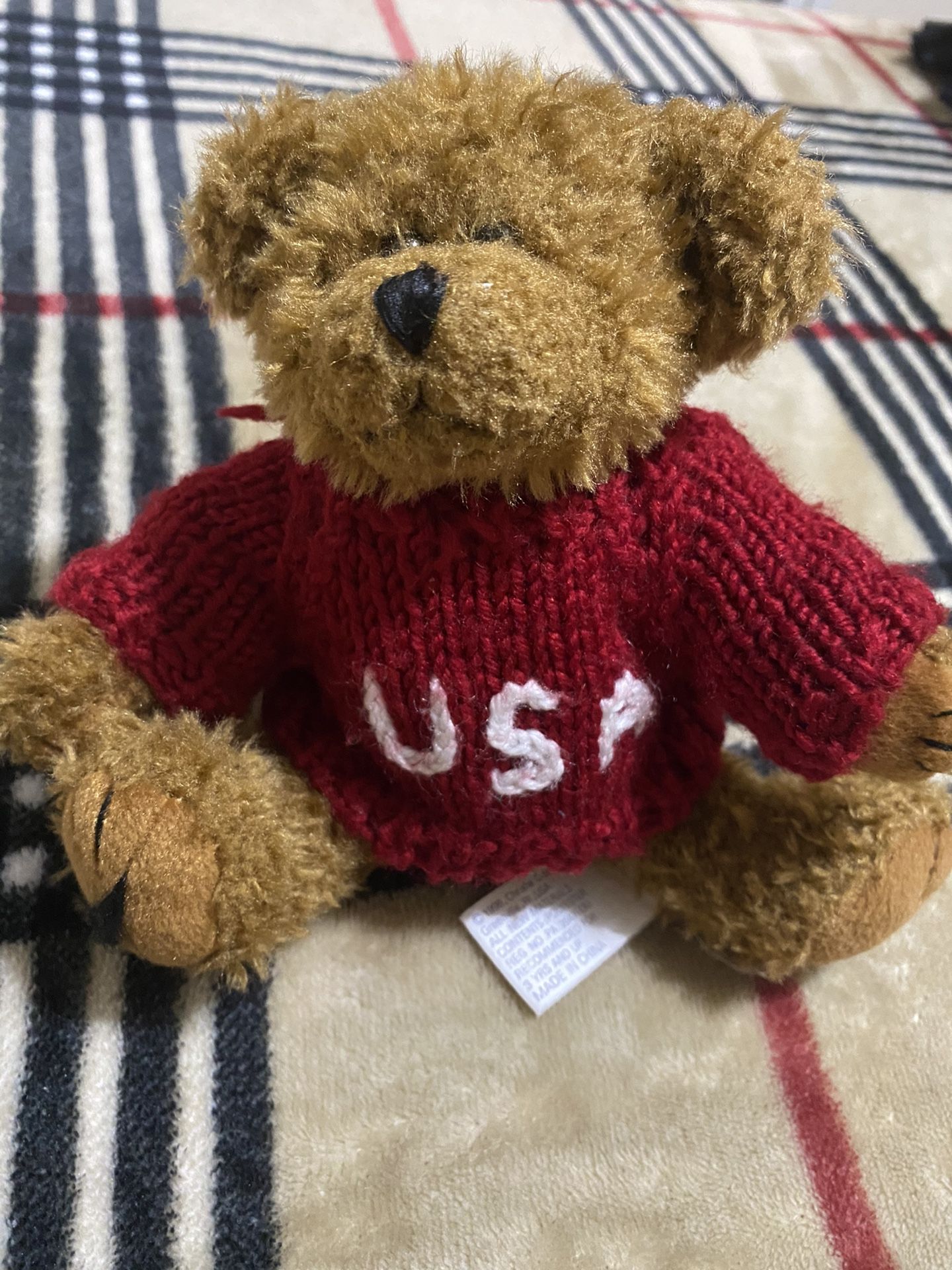 Vintage 1998 Chrisha Playful Plush Teddy Bear w/USA Sweater Stuffed Animal 7"