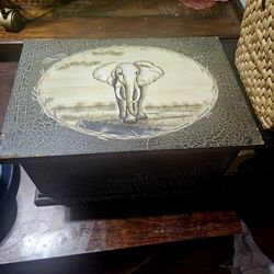 Elephant Vintage- Style Wooden Box