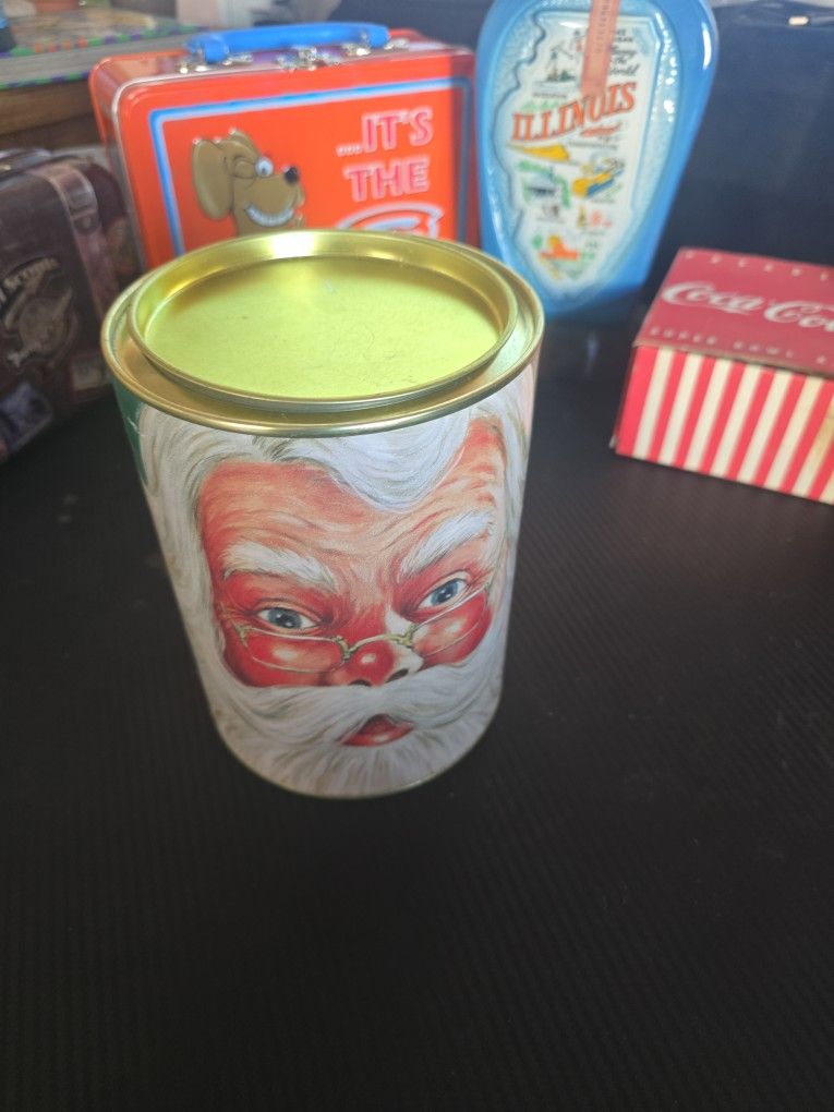 Vintage Santa with toys Christmas tin