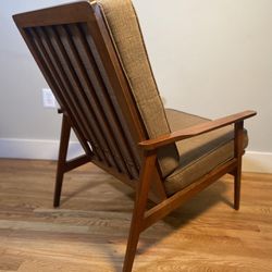 Mid Century Walnut Frame High Back Lounge Chair