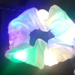 6 Pcs LED Hair Scrunchies, Light Up Soft Satin Fabric Hair Tie Grow in the Dark Christmas Party Birthday Ponytail Holder

