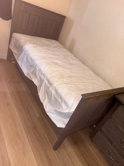 Twin Wood Bed Frame with Mattress and Dresser