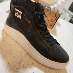 Karl Lagerfeld Black Leather High Top Sneakers For Men