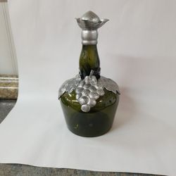 Vintage Green Glass Bottle With Pewter - Shelton 