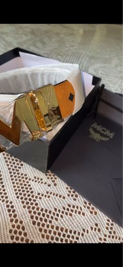 MCM Belt with Gold Logo Buckle