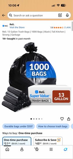 Reli 13 Gallon Trash Bags – 1000 Count | Strong Kitchen Garbage Bags | New