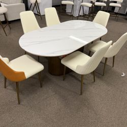 Modern Rectangular Marble Dining Table, 71” Dining Table