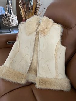 Cream Suede Vest with Faux Fur Trim