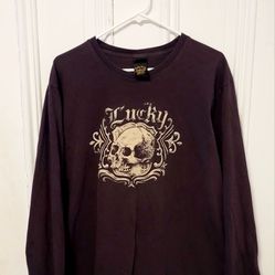 Vintage Lucky Brand Skull Long Sleeve Shirt Brown XXL 