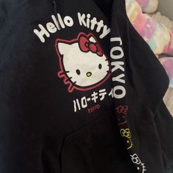 NWT Sanrio Hello Kitty Black Tokyo Pullover Hoodie Sweatshirt Size XL Good Condition 