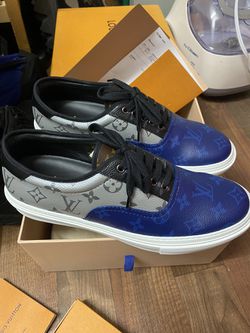 NEW LOUIS VUITTON TROCADERO LEATHER LOW TRAINERS IN BLUE LV MONOGRAM LV 8