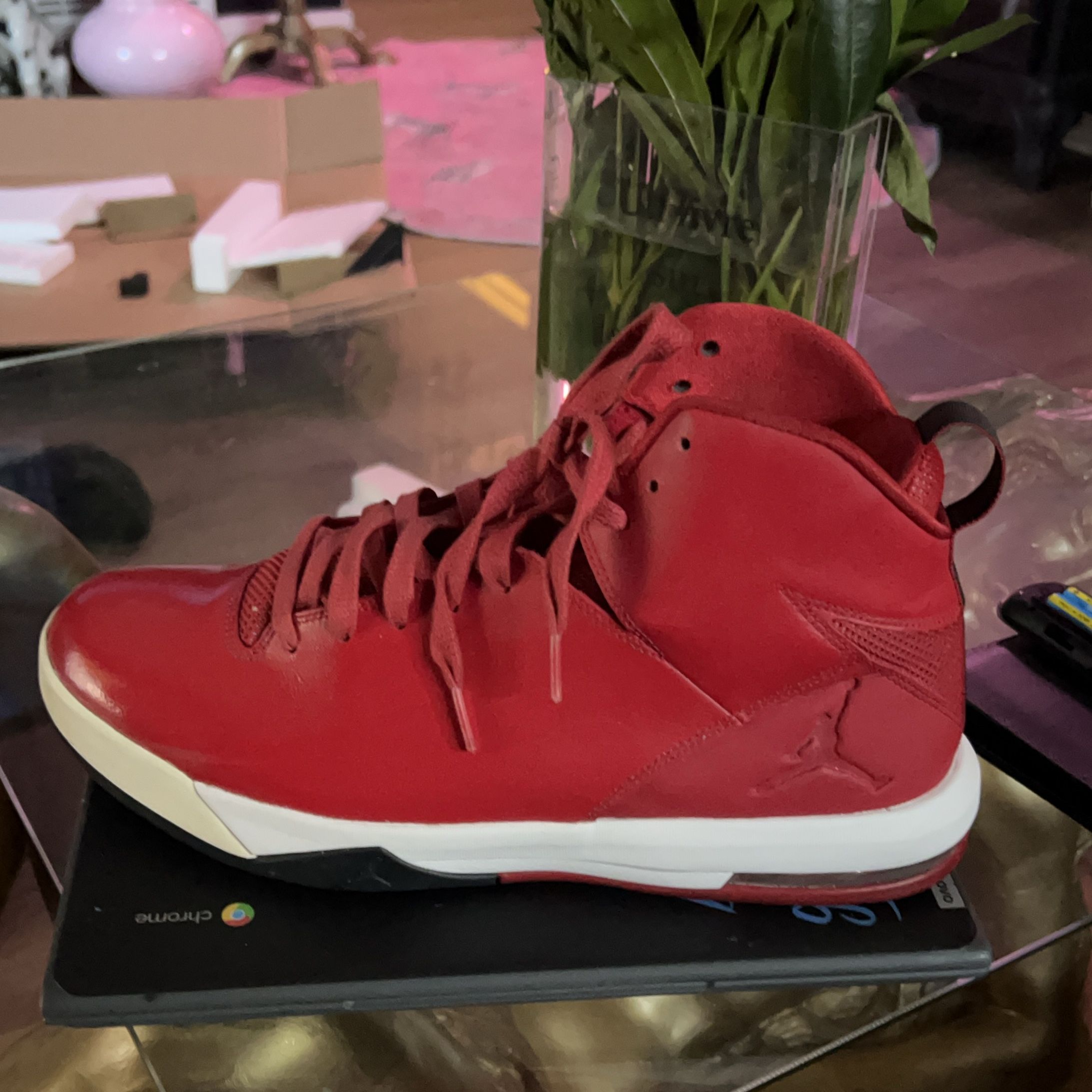 Red Jordan High-Top Basketball Sneaker