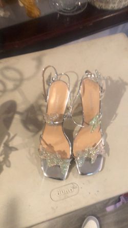 Silver Embellished Strappy Heeled Sandals