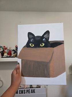 Cute Black Cat in a Box Painting