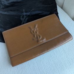 Authentic Yves Saint Laurent Belle de Jour Patent Leather Clutch – Brown – With Dust Bag