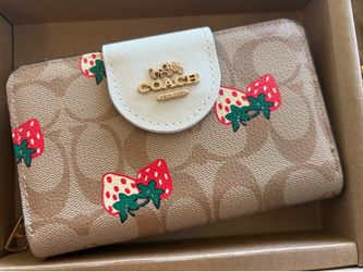 Coach Strawberry Print Zip-Around Wallet Logo Pattern Credit Card Women's
