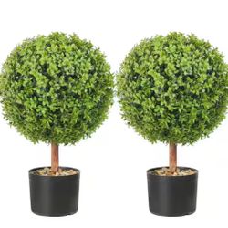 Green Artificial Boxwood Topiaries With Containers Ball-Shape 