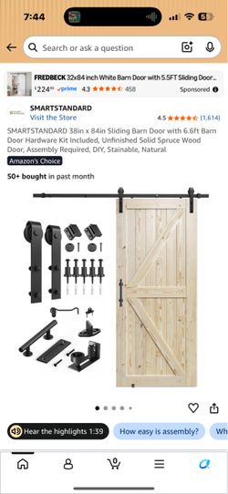 SMARTSTANDARD 38in × 84in Sliding Barn Door with 6.6ft Barn Door Hardware Kit Included, Unfinished Solid Spruce Wood Door, Assembly Required, DIY, Sta