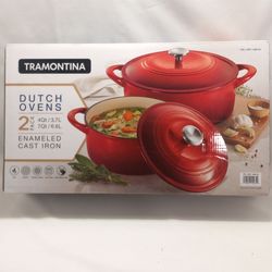 TRAMONTINA Enameled Cast Iron Dutch Ovens 2-Pack 4Qt/3.7L - 7Qt/6.6L
