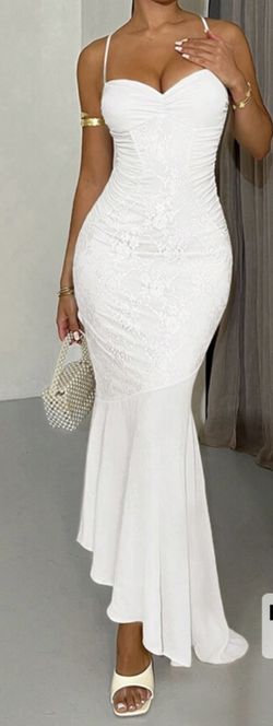 SHEIN BAE Summer Ladies' White Slim Fit Fish Tail Lace Strap Dress