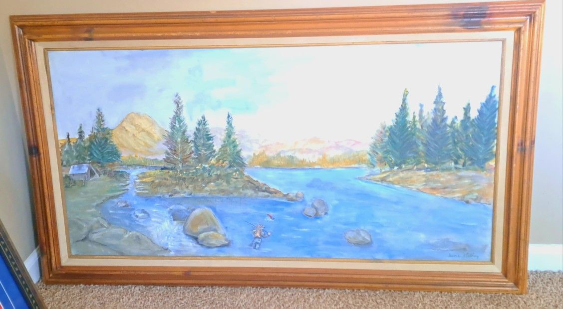 Massive Sacramento River oil painting by Eugene "Gene" Kisling of Chico