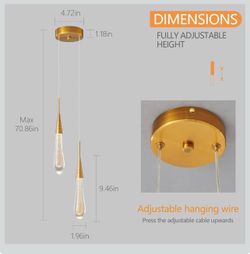 Pendant Lights Kitchen Light Fixtures Dimmable LED Modern Gold Pendant Light Mini Teardrop Crystal $65