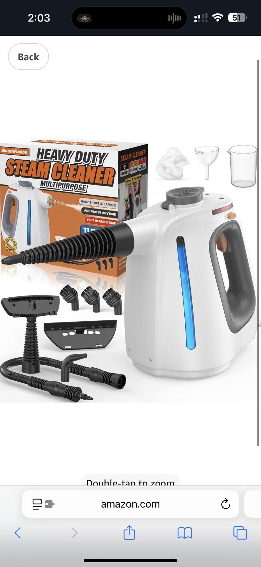 Heavy Duty Handheld Steam Cleaner for Cleaning with Lockable Steam Button&11pcs Accessories, Unlimited Water Addition for Continuous Steaming, Multi-P