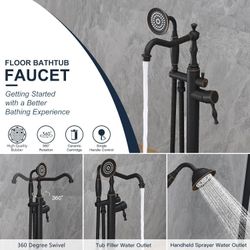 Oil Rubbed Bronze Standing Bathtub Faucet Freestanding Tub Filler High Pressure Single Handle Bathtub Filler Floor Mounted Brass Bathroom Stand Tub Fa