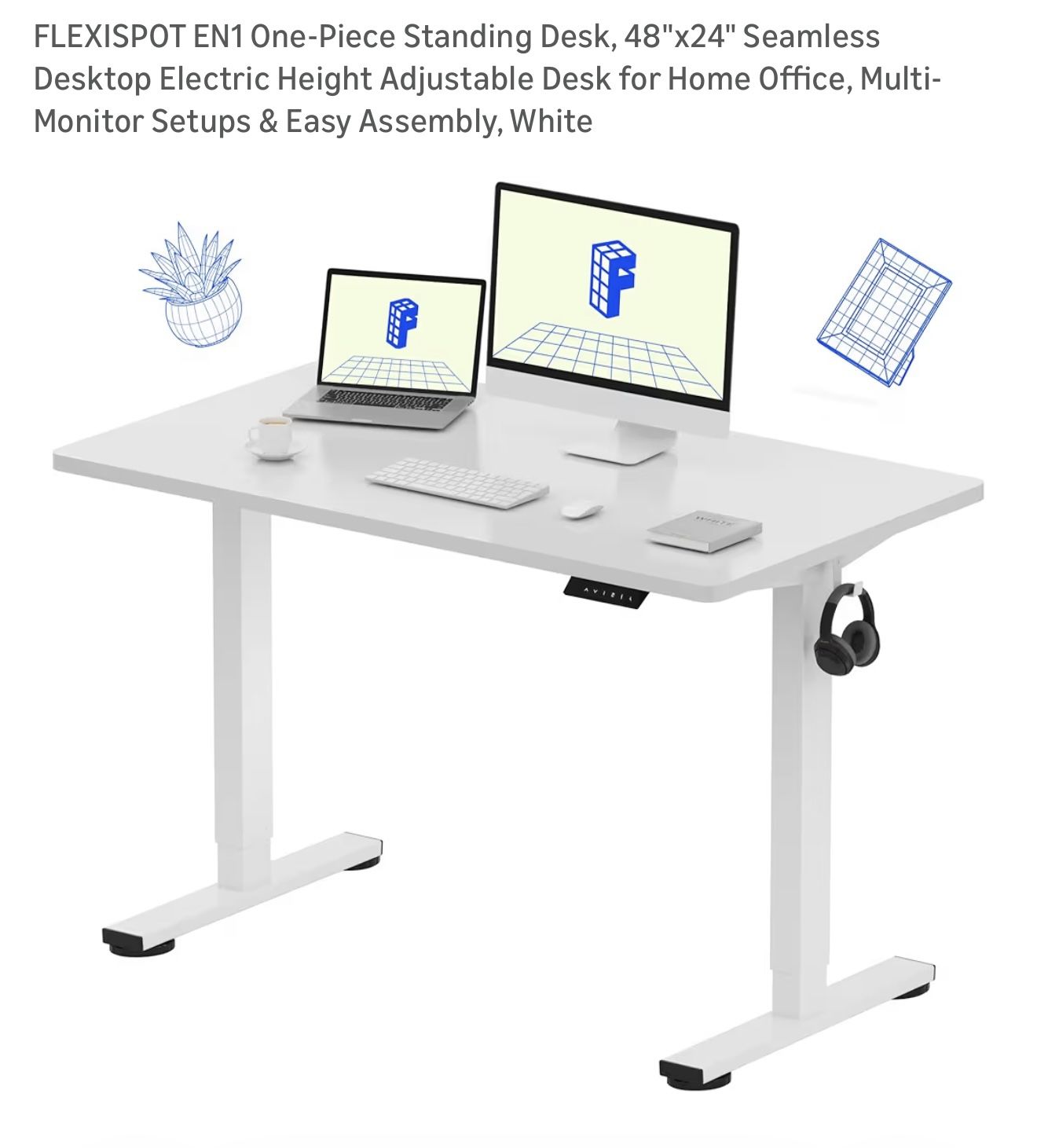 FLEXISPOT EN1 - 40/48 One-Piece Standing Desk, Seamless Desktop Electric Height Adjustable Desk for Home Office,