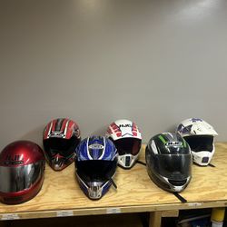 Six Motorcycle Helmets For Sale