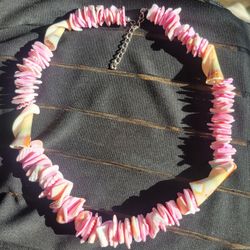 Vintage Genuine Dyed Pink Puka Shell  Seashell Necklace 17"